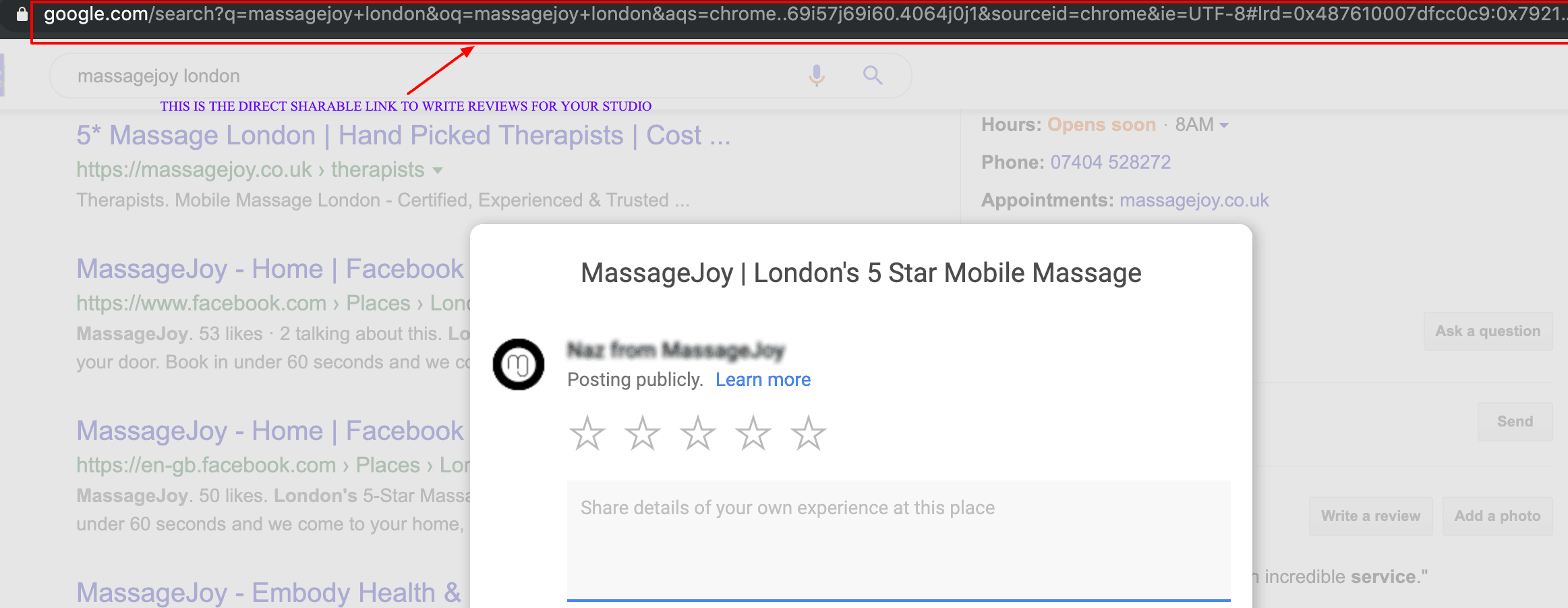 Sharable link for google reviews