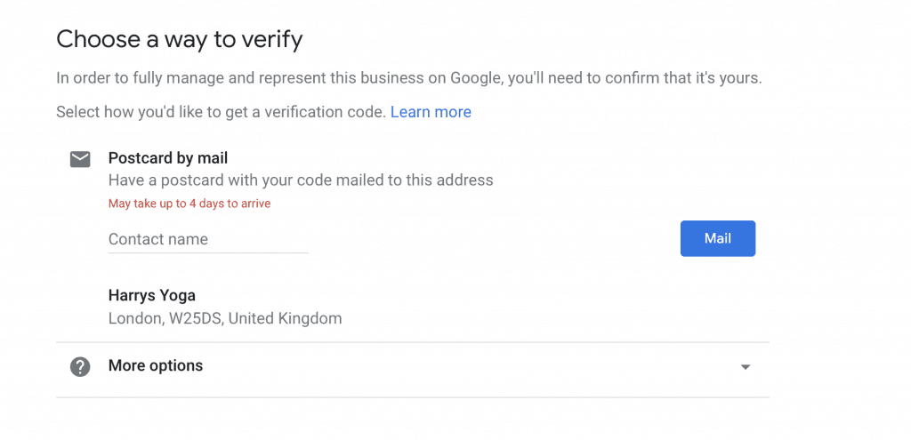 Google my business listing verification by post