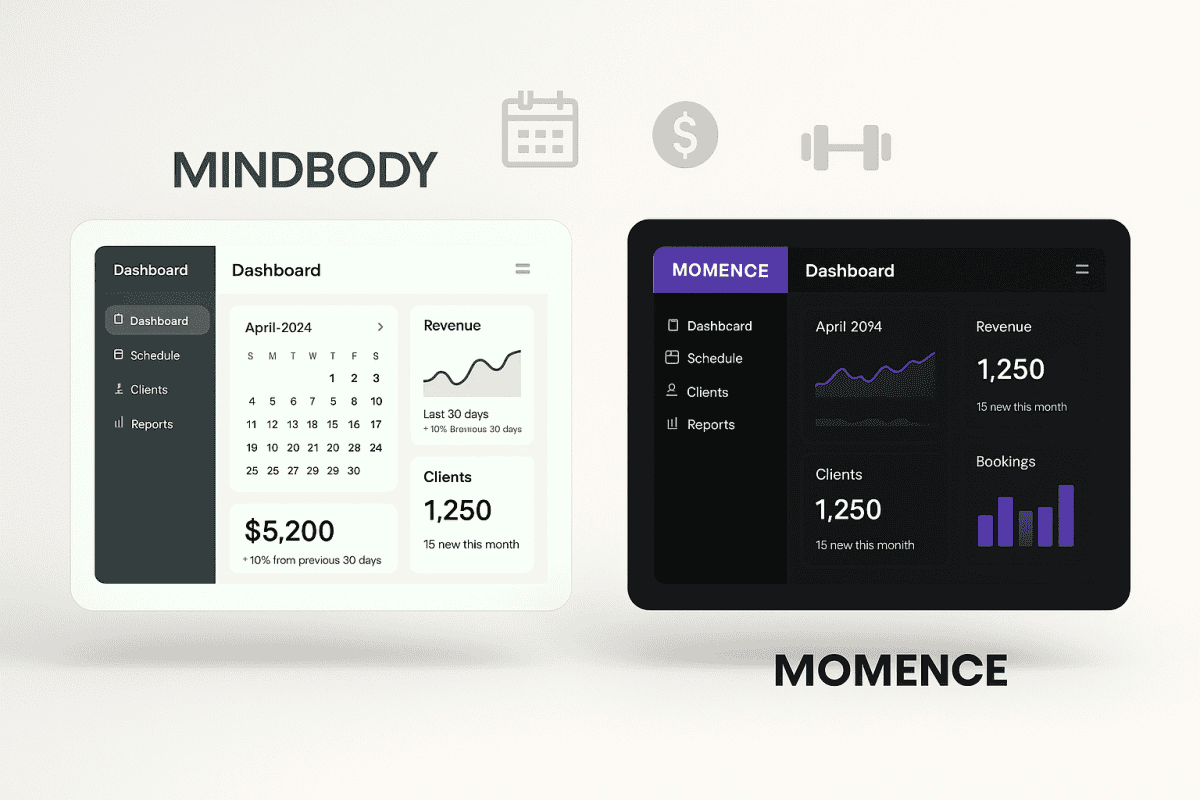 Mindbody vs Momence illustration comparison of their dashboards