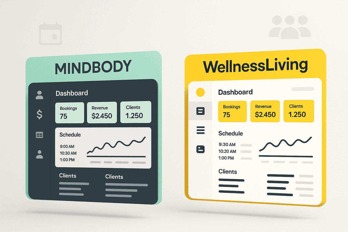 Mindbody vs WellnessLiving illustrative dashboard comparison
